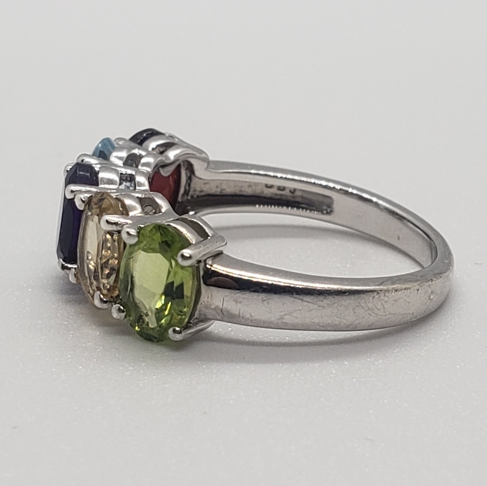 Solid Sterling Silver Multi Gemstone 5 Stone Ring - image 8
